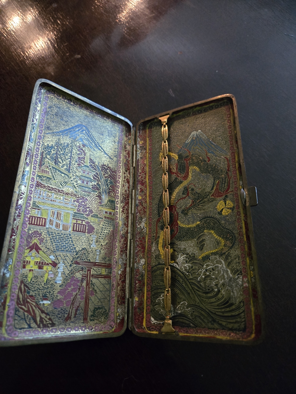 Ornate Gold and Red Japanese-Inspired Cigarette Box